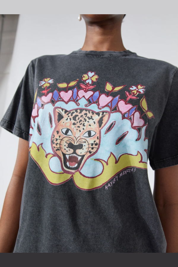 Hayley Menzies Enchanted Leopard T-Shirt - Acid Wash Black
