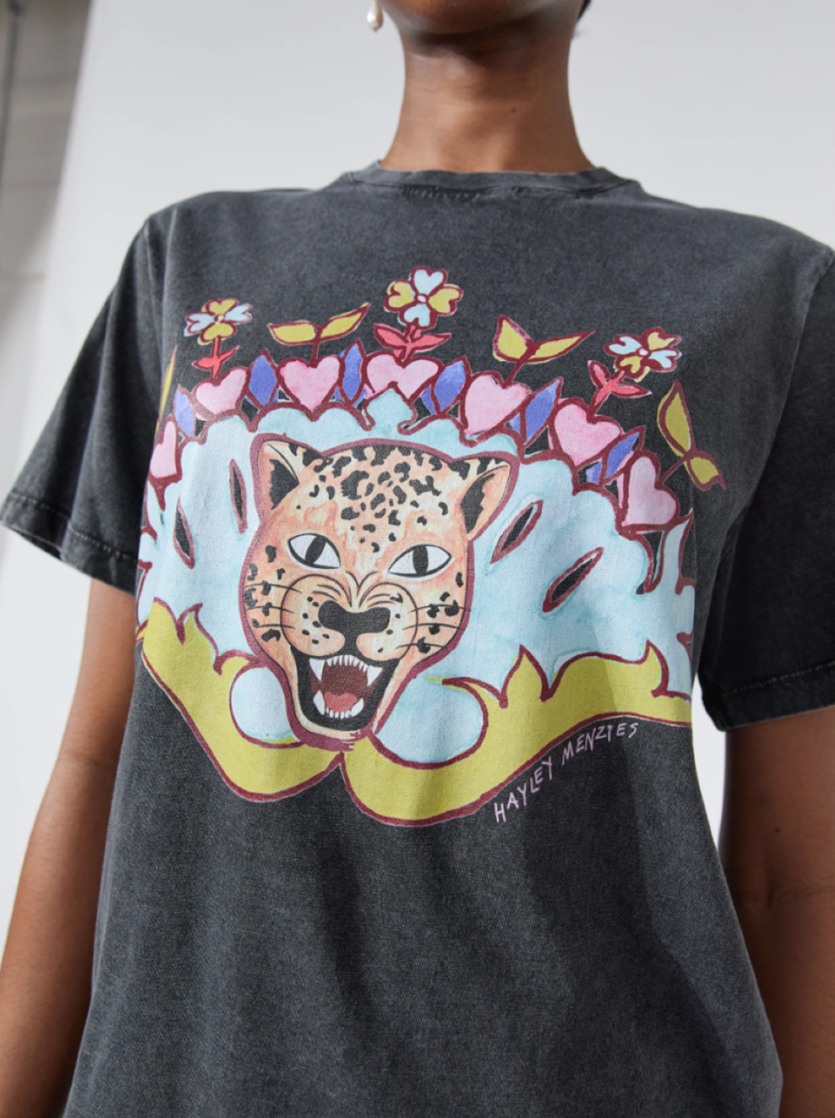 Hayley Menzies Enchanted Leopard T-Shirt - Acid Wash Black - Image 2 of 5