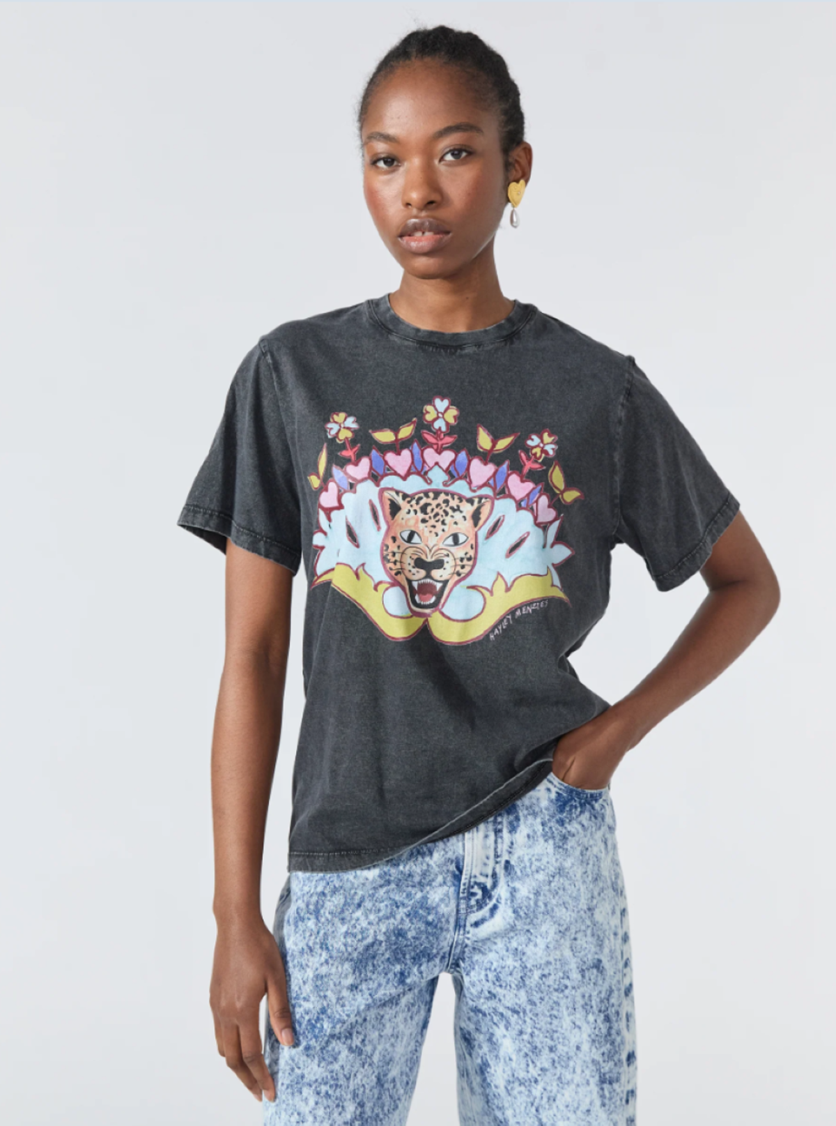 Hayley Menzies Enchanted Leopard T-Shirt - Acid Wash Black - Image 4 of 5