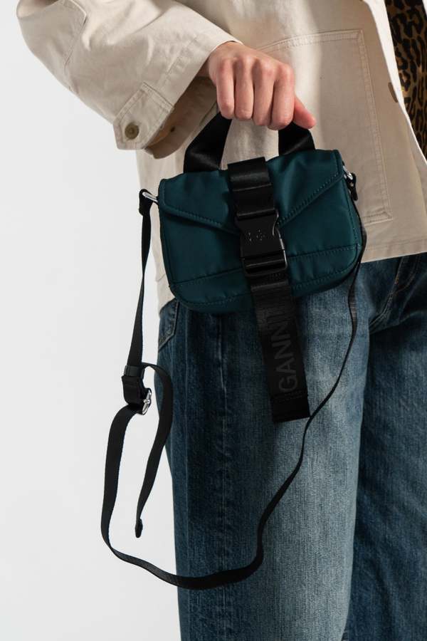 Ganni Recycled Tech Mini Satchel - Forest Night | Garmentory