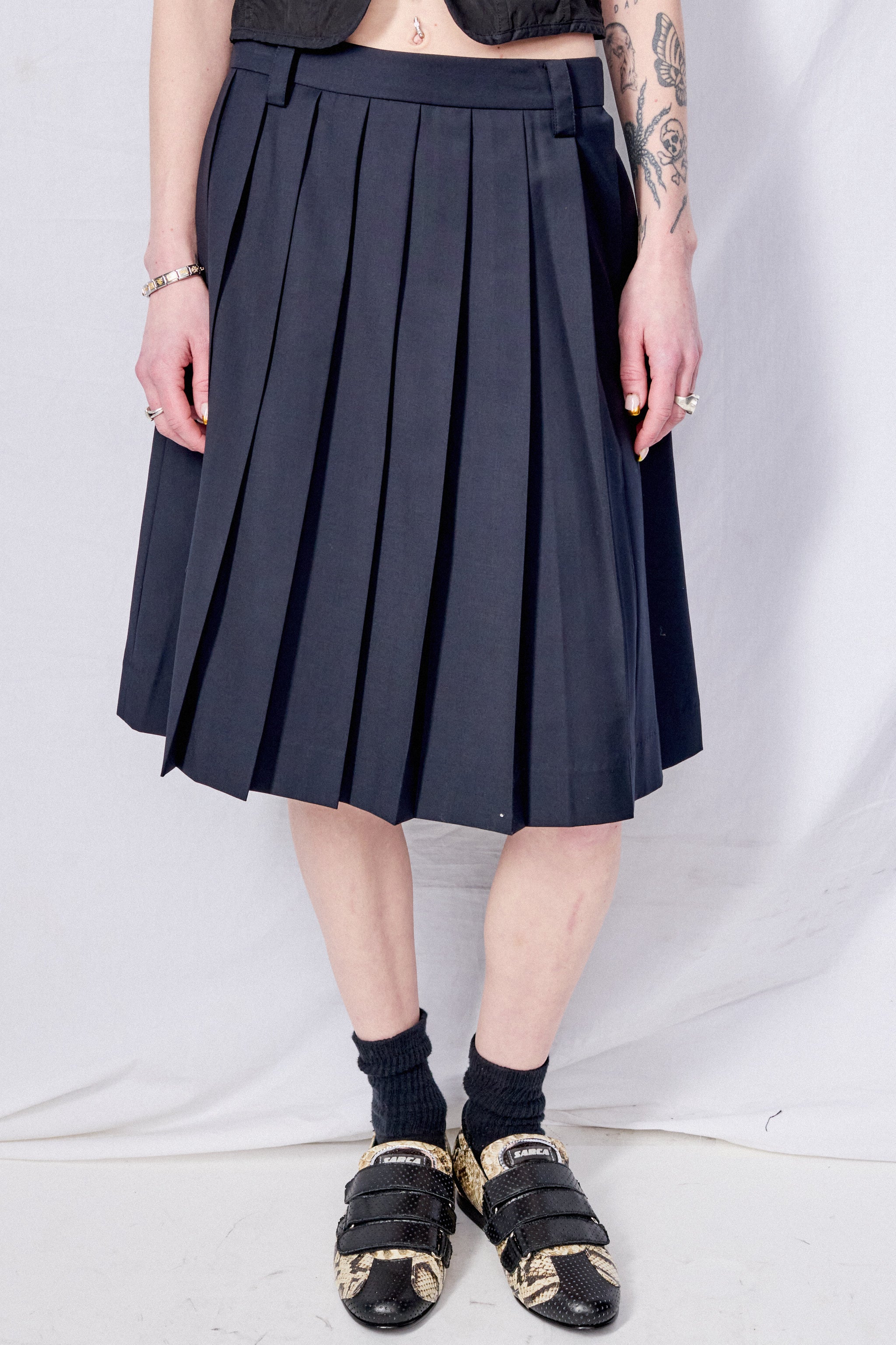 Dunst French Navy Midi Pleats Skirt | Garmentory