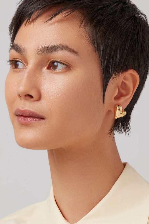 Jenny Bird Art Heart Button Earrings - Gold