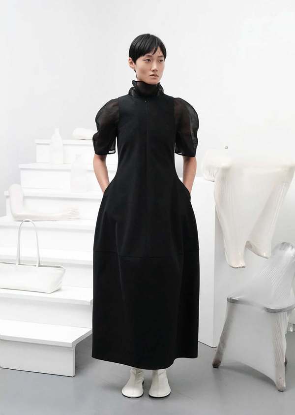 AMOMENTO Knotted Collar Top - Black | Garmentory