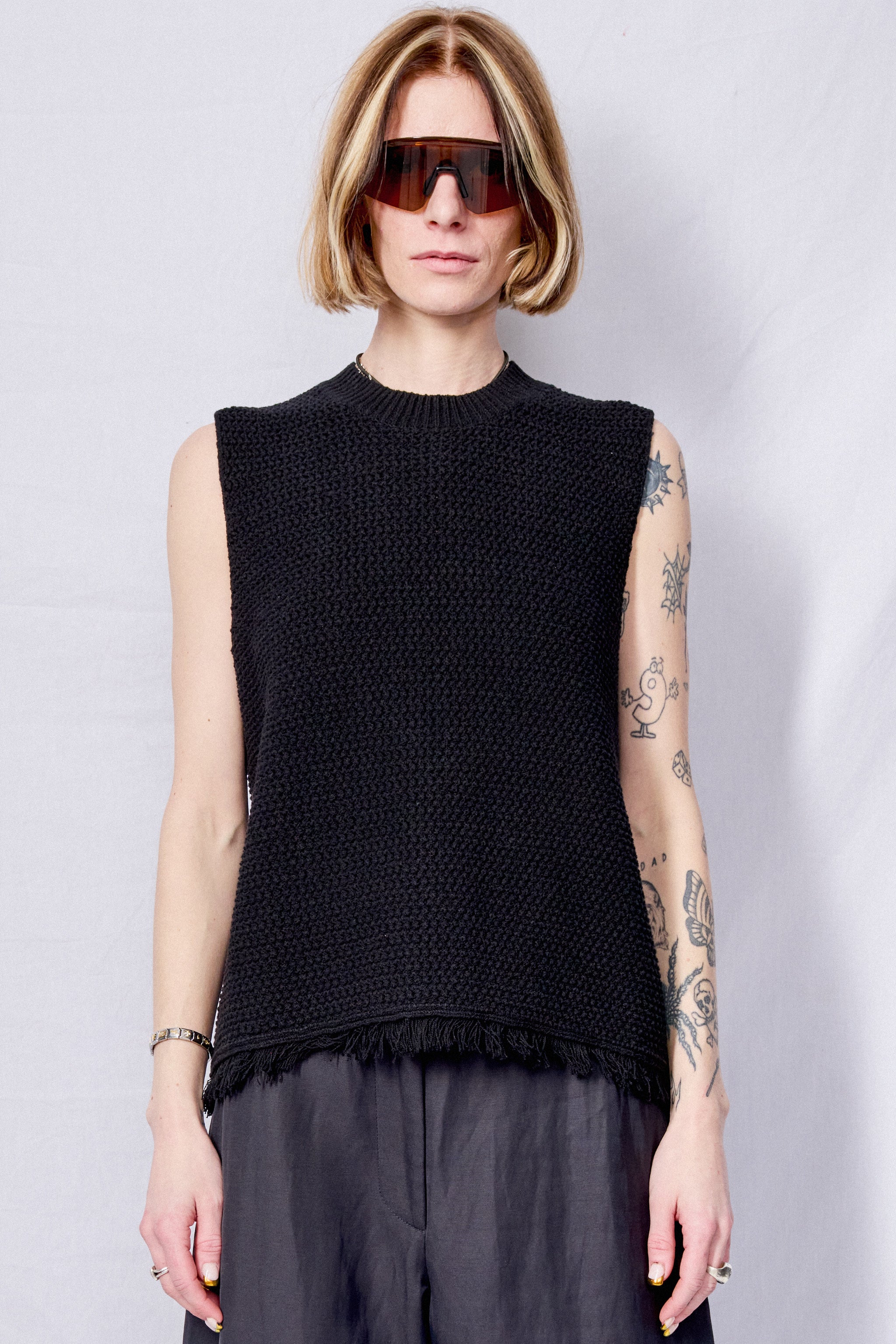 Studio Nicholson Fray 5G Knit Vest - Black | Garmentory