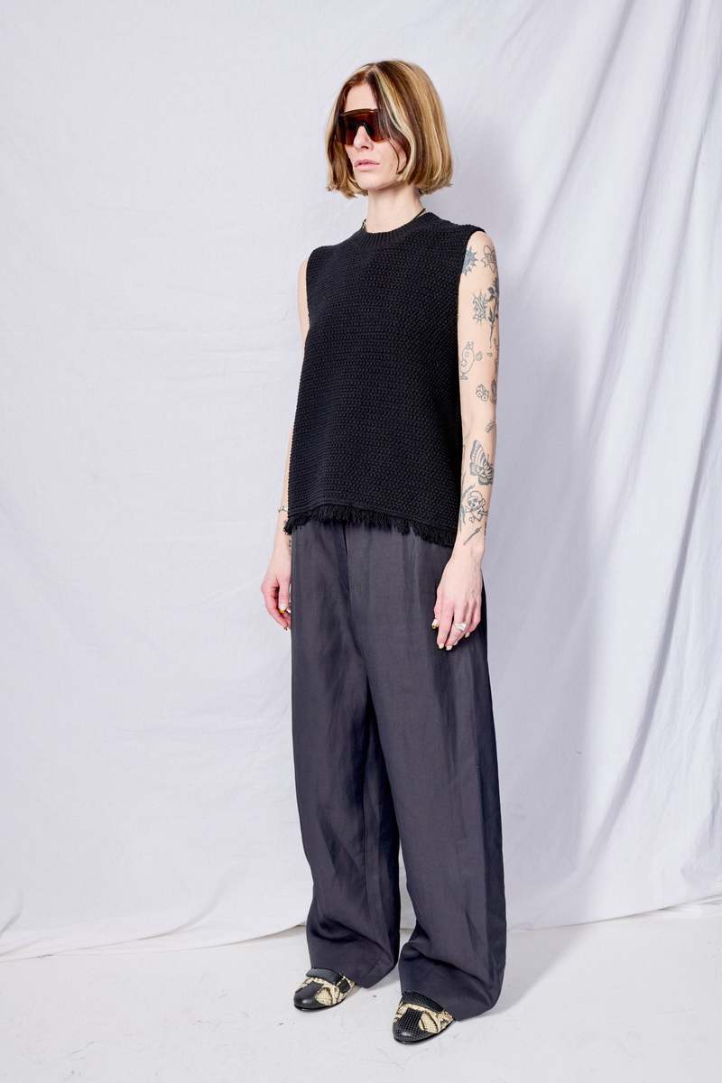 Studio Nicholson Fray 5G Knit Vest - Black | Garmentory