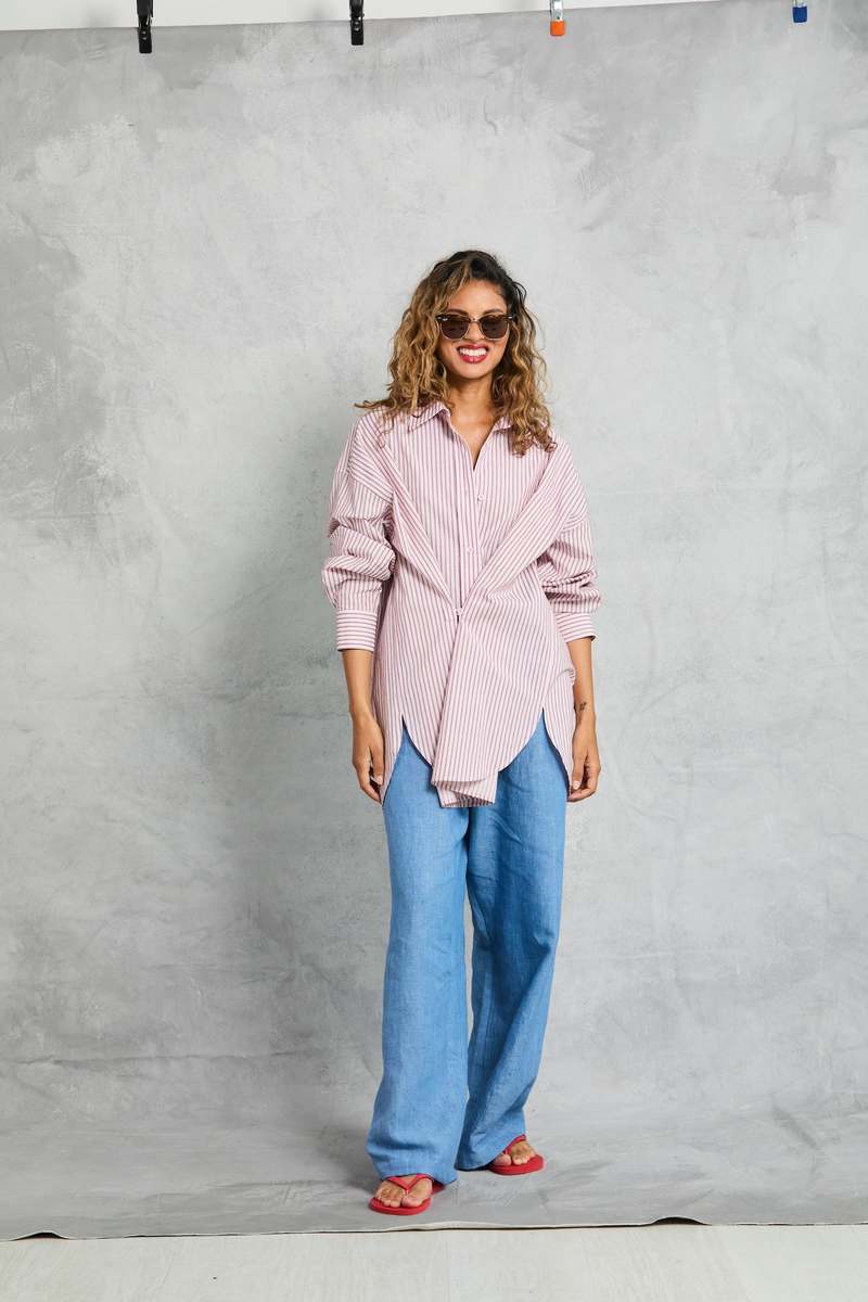 MAMNE Diana Wrap Shirt - Rose Stripe