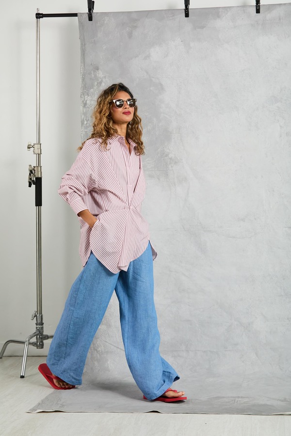 MAMNE Diana Wrap Shirt - Rose Stripe