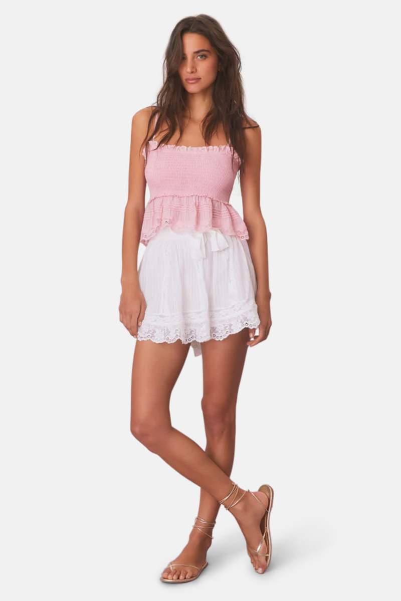 LoveShackFancy Matera Cotton Stripe Mini Skirt - True White