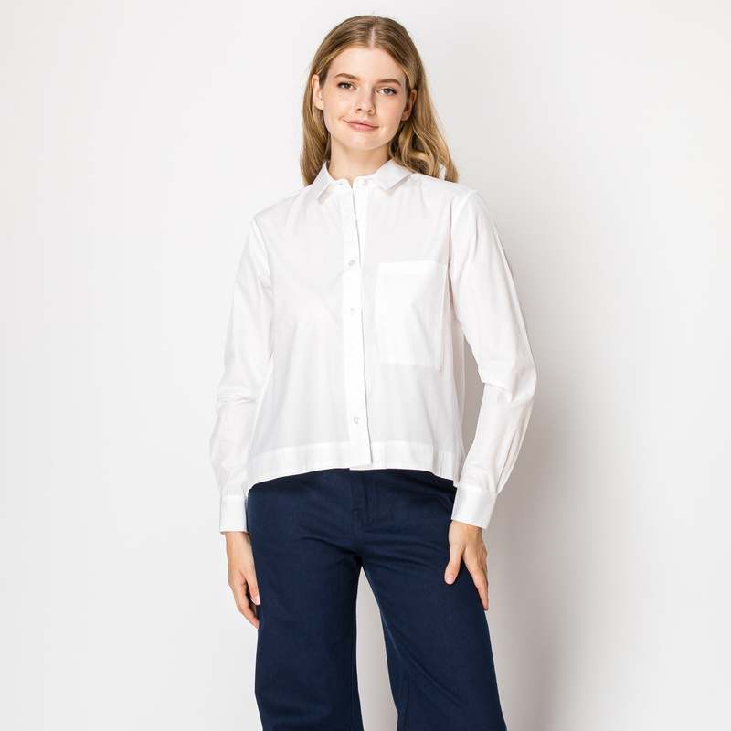 Mona Thalheimer Julia Pleated Back White Button Down Shirt