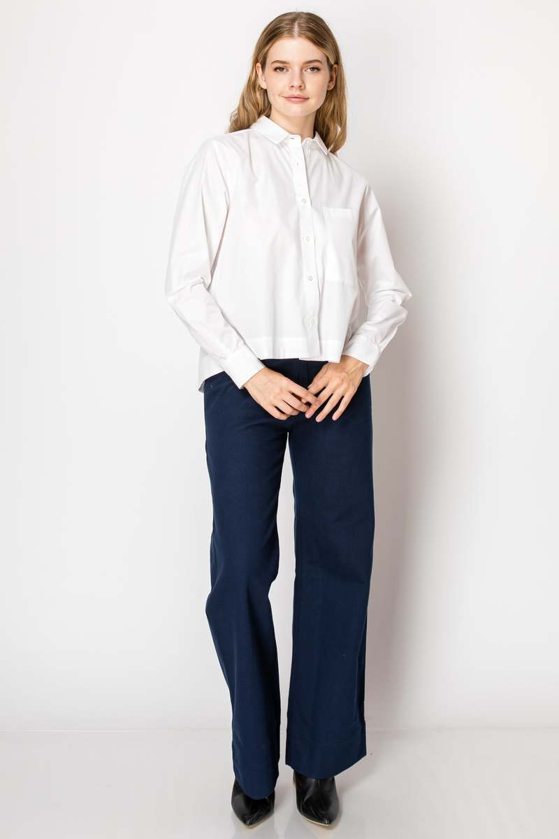 Mona Thalheimer Julia Pleated Back White Button Down Shirt