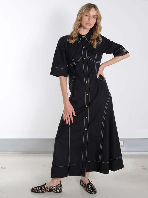 ganni black shirt dress Ganni Stretch Cotton Buttoned Mini Dress | Black | Size 36