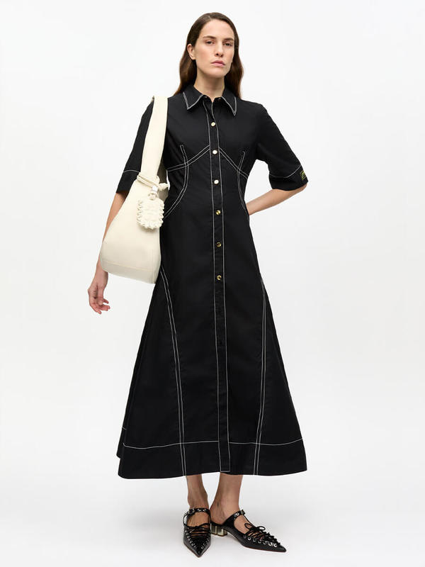 ganni black denim dress GANNI short-sleeved Denim Dress | Black