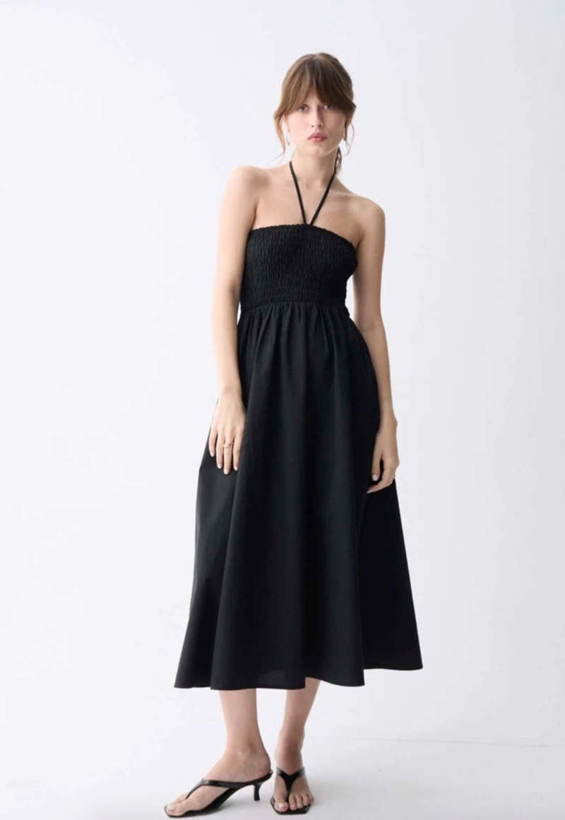 Deluc Osorio Smocked Halter A-Line Dress - Black | Garmentory