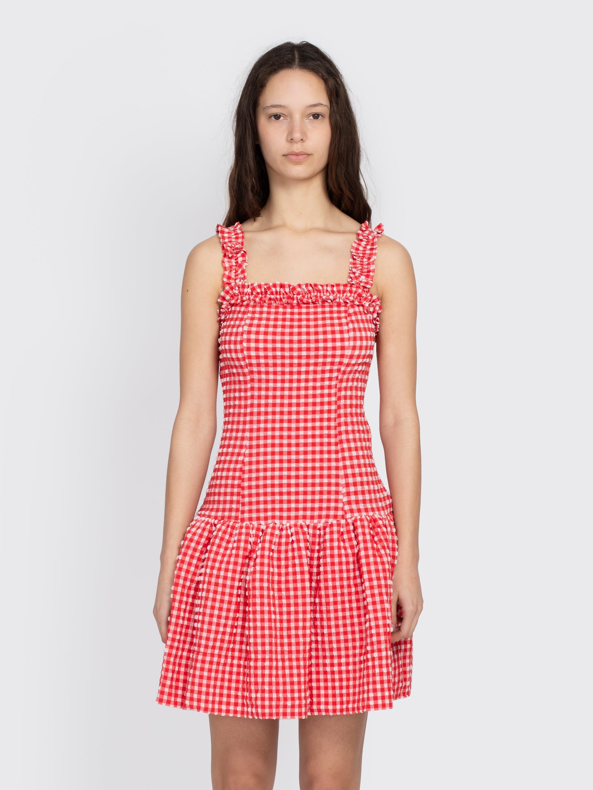 ワンピースその他 Ganni Stretch Seersucker Cutout Mini Dress Love Motion F7665 Ganni Stretch Seersucker