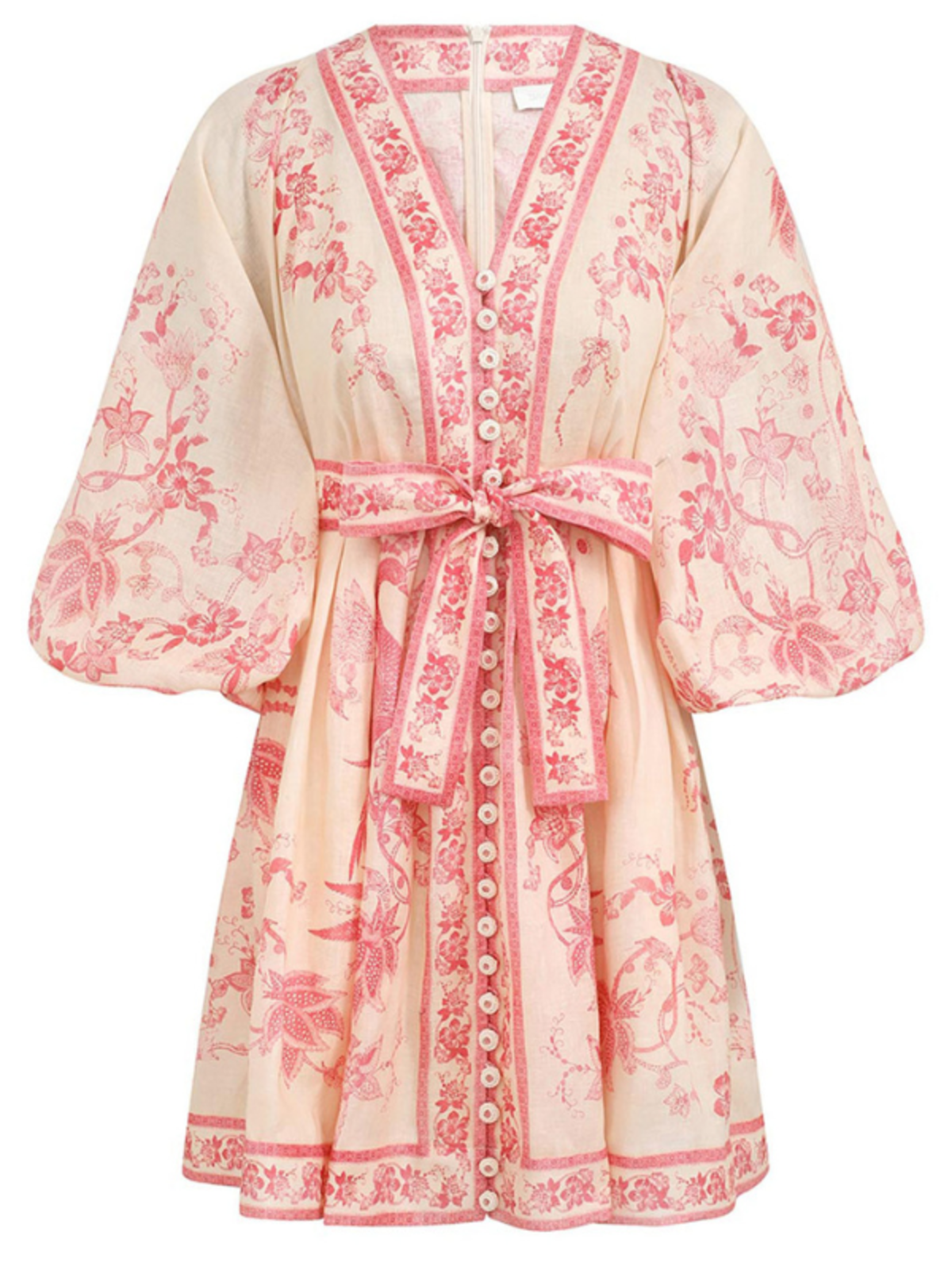 Zimmermann Lucky Plunge Mini Dress - Cream/Pink Floral | Garmentory