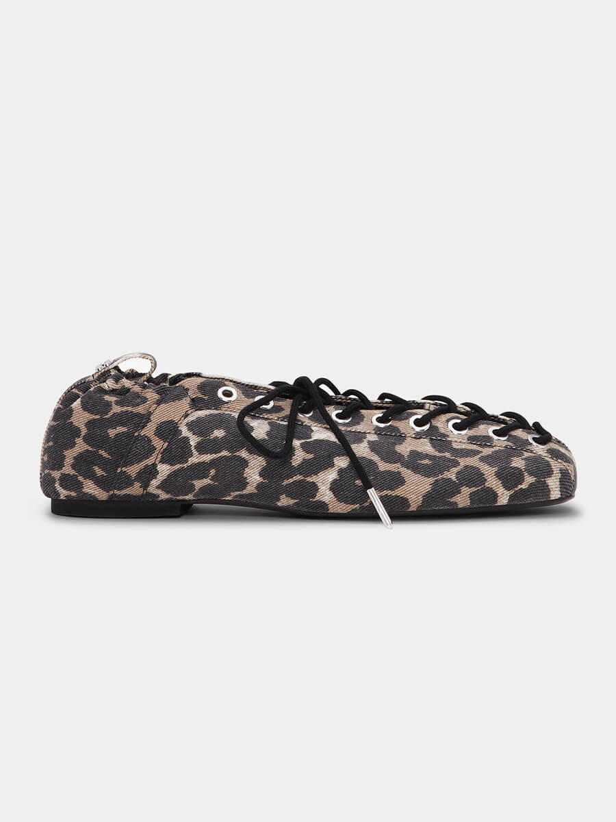 【関税&送料込】Ganni Ballerina Slingback Leopardata Leopard Leopard Satin Feminine Buckle Ballerinas | GANNI US