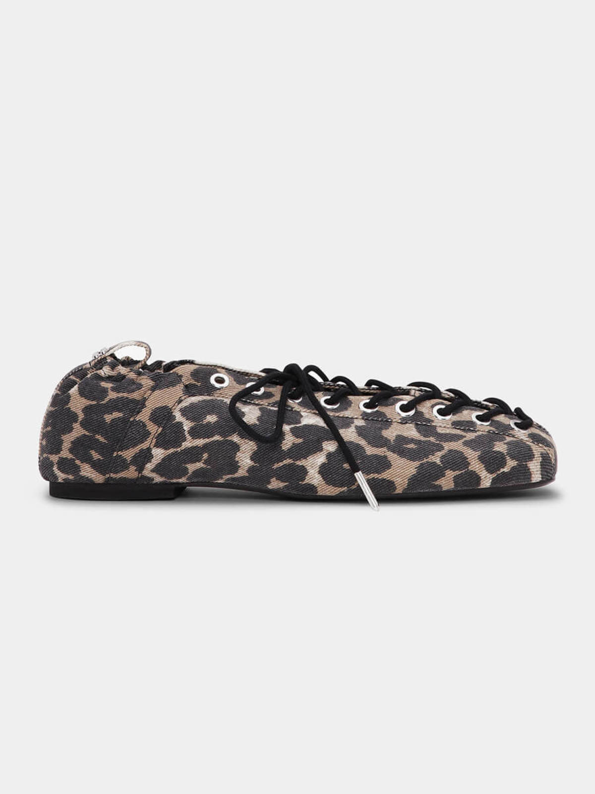 Ganni Leopard Printed Denim Lace-Up Ballerinas | Garmentory