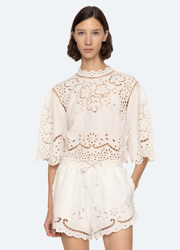 ★Sea NY★ Lula 刺繍 半袖トップス White Lula Blouse – Sea, New York