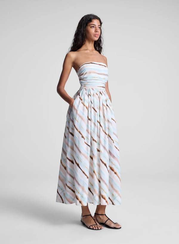 A.L.C. Tara Striped Strapless Midi Dress - Mint Multi