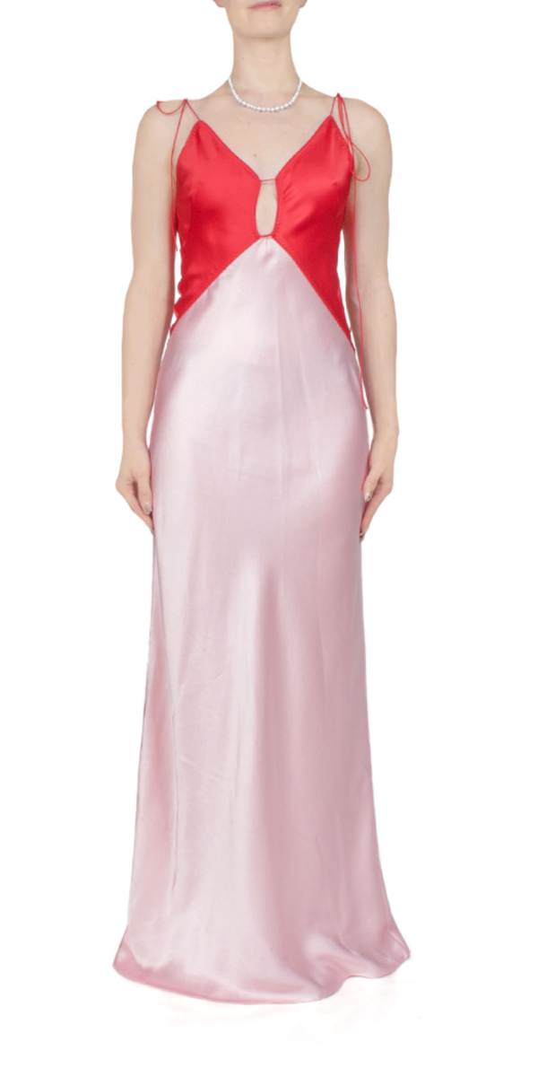 Anna October Terrin Satin Gown - Red/Light Pink
