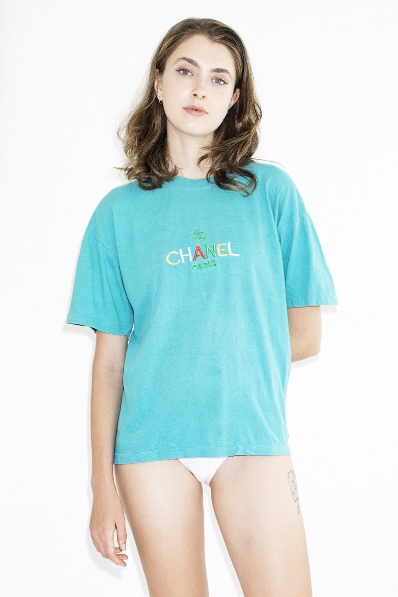 Vintage Bootleg 90's 'Chanel' T-shirt – Turquoise | Garmentory