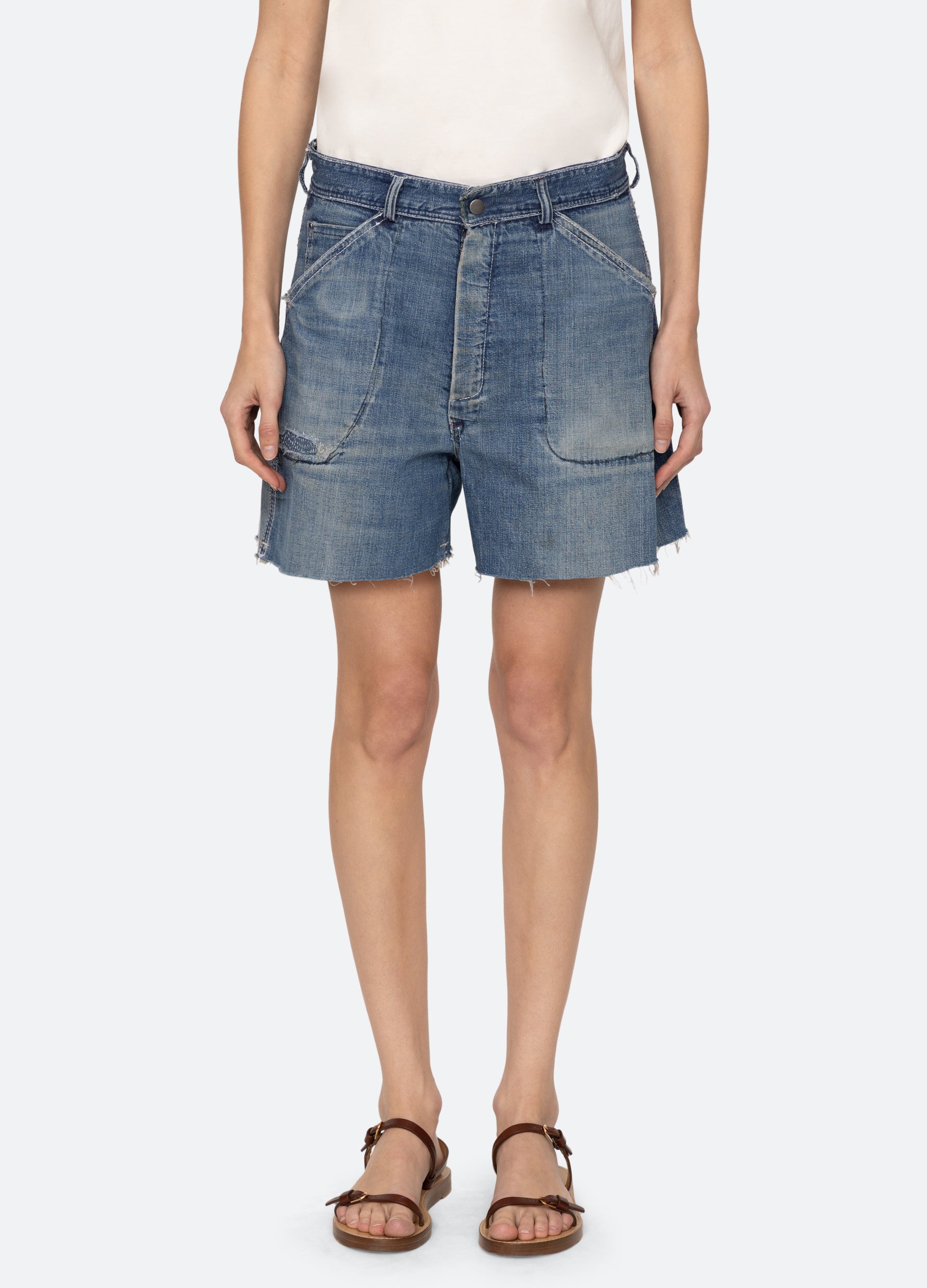 Pantalon raccourci en lin – Bleu foncé – Femme – FR