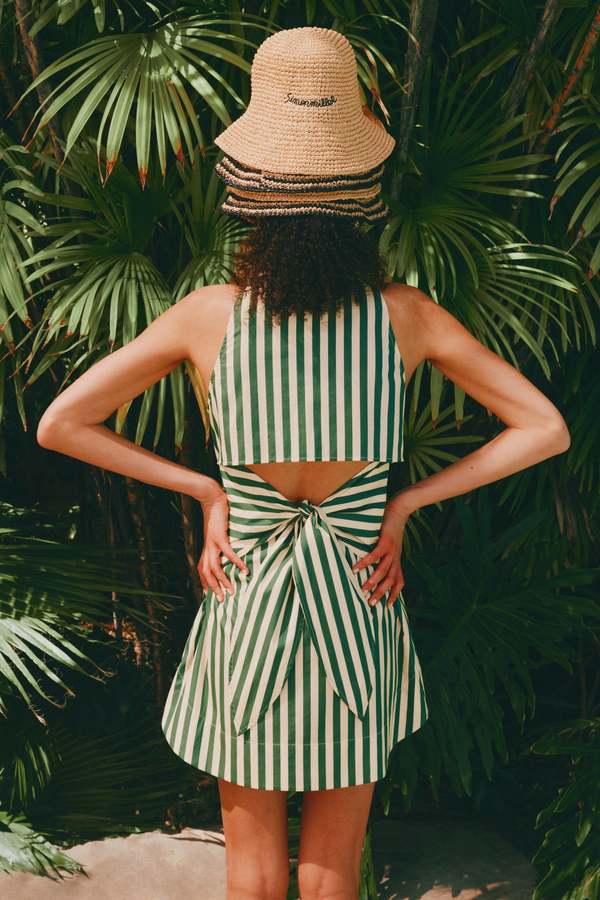 Simon Miller Loch Striped Sleeveless Mini Dress - Gummy Green/Ecru |  Garmentory