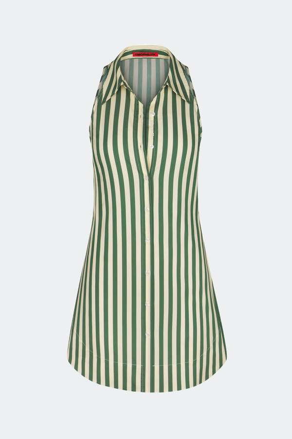 Simon Miller Loch Striped Sleeveless Mini Dress - Gummy Green/Ecru |  Garmentory