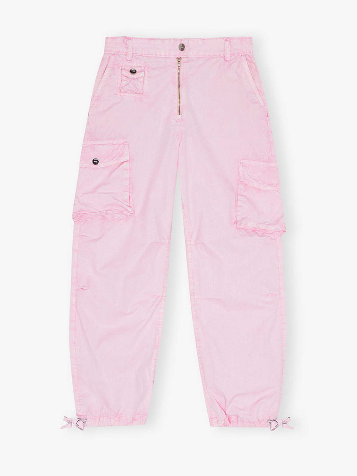 Ganni Pink Washed Cotton Twill Trousers | Garmentory