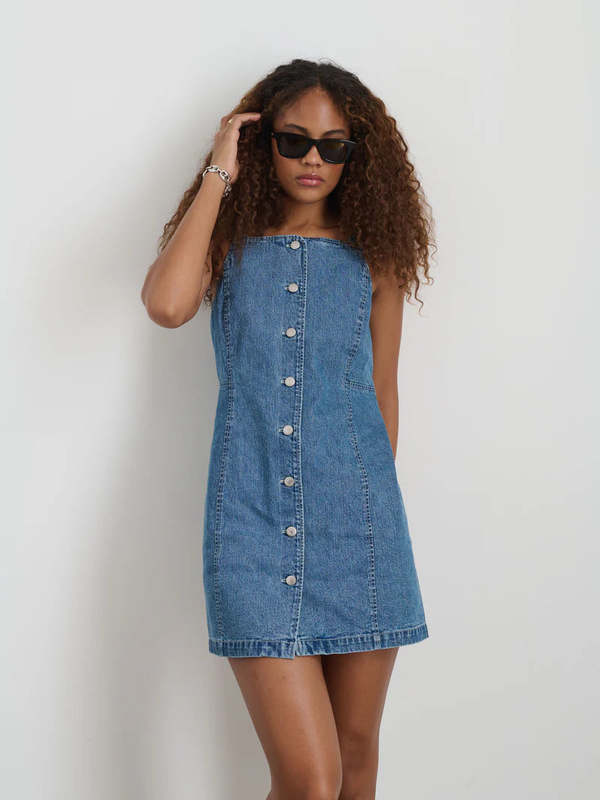 medals on dress blue alphas Blue Denim Dress Off Shoulder Frill Feature – AX Paris main image 1