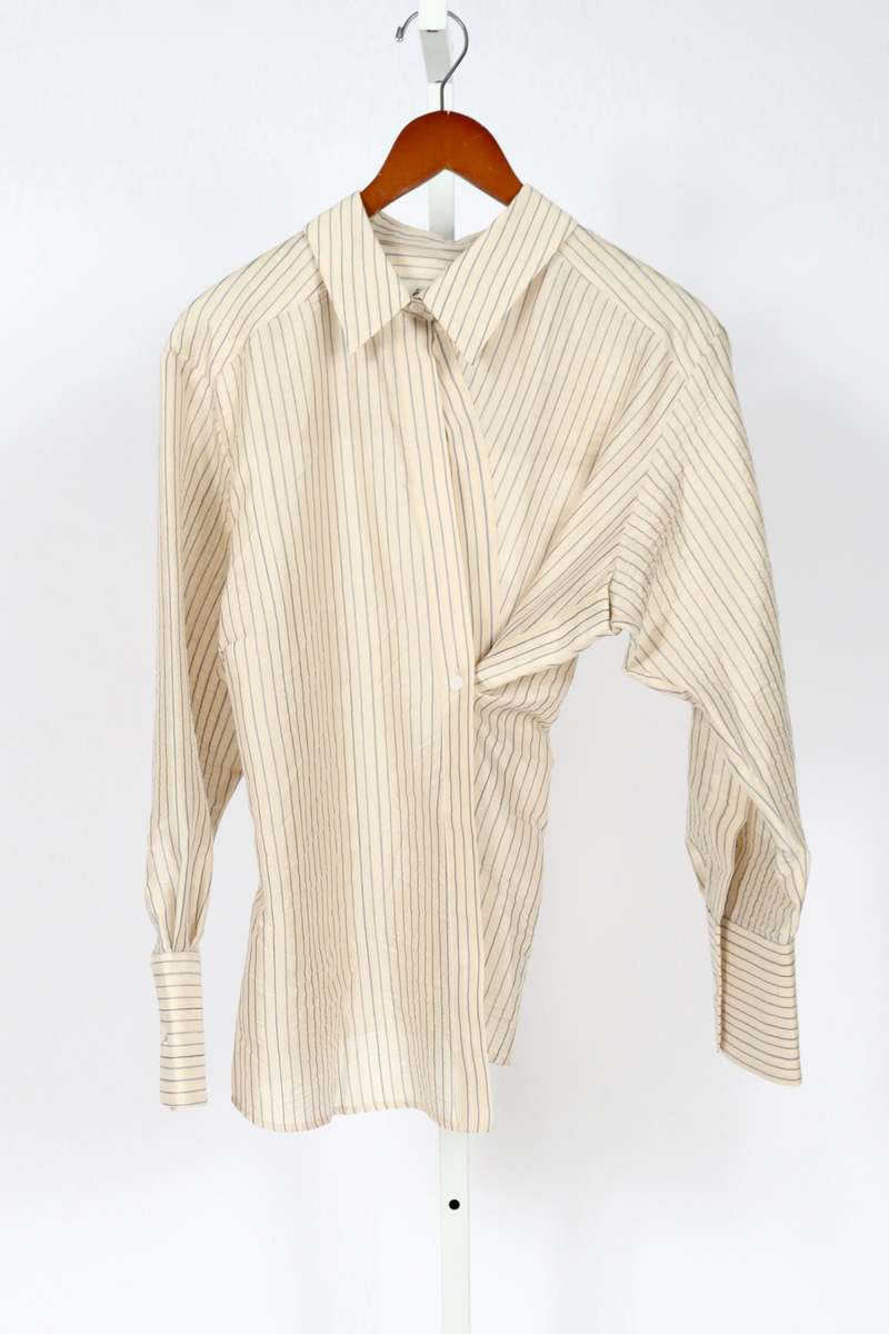 Rohe Asymmetric Waisted Striped Shirt - Cream/Navy Stripe