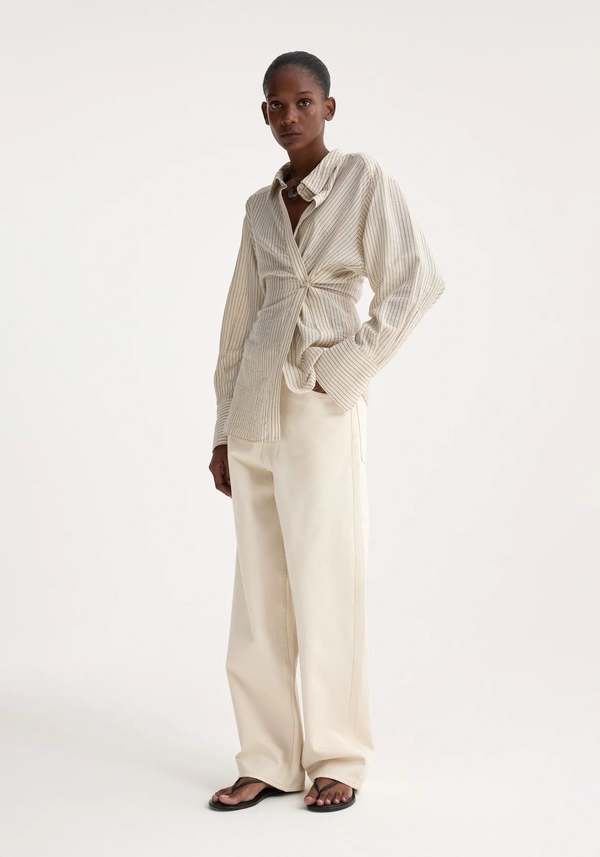 Rohe Asymmetric Waisted Striped Shirt - Cream/Navy Stripe