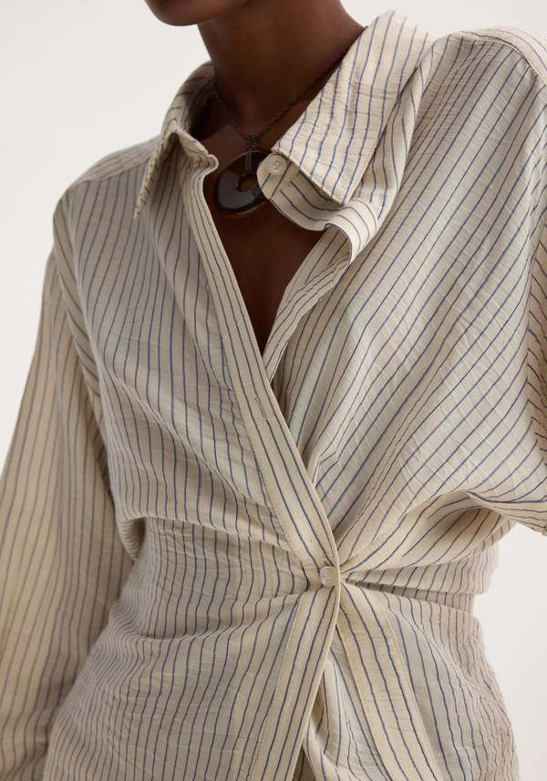 Rohe Asymmetric Waisted Striped Shirt - Cream/Navy Stripe