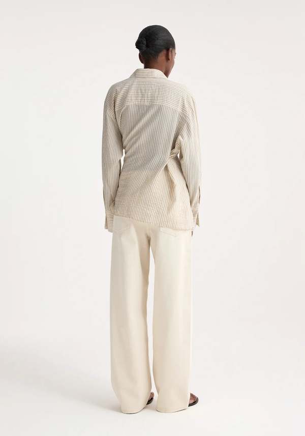 Rohe Asymmetric Waisted Striped Shirt - Cream/Navy Stripe