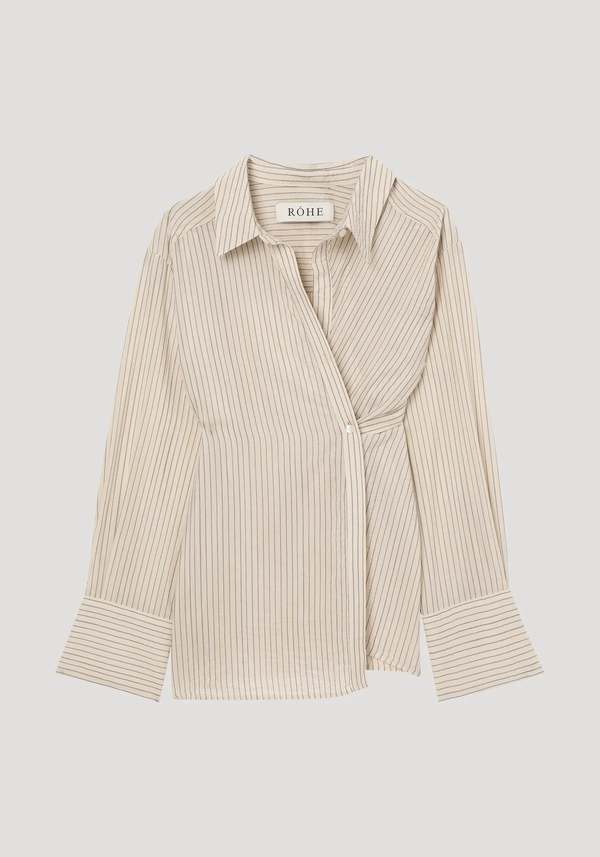 Rohe Asymmetric Waisted Striped Shirt - Cream/Navy Stripe