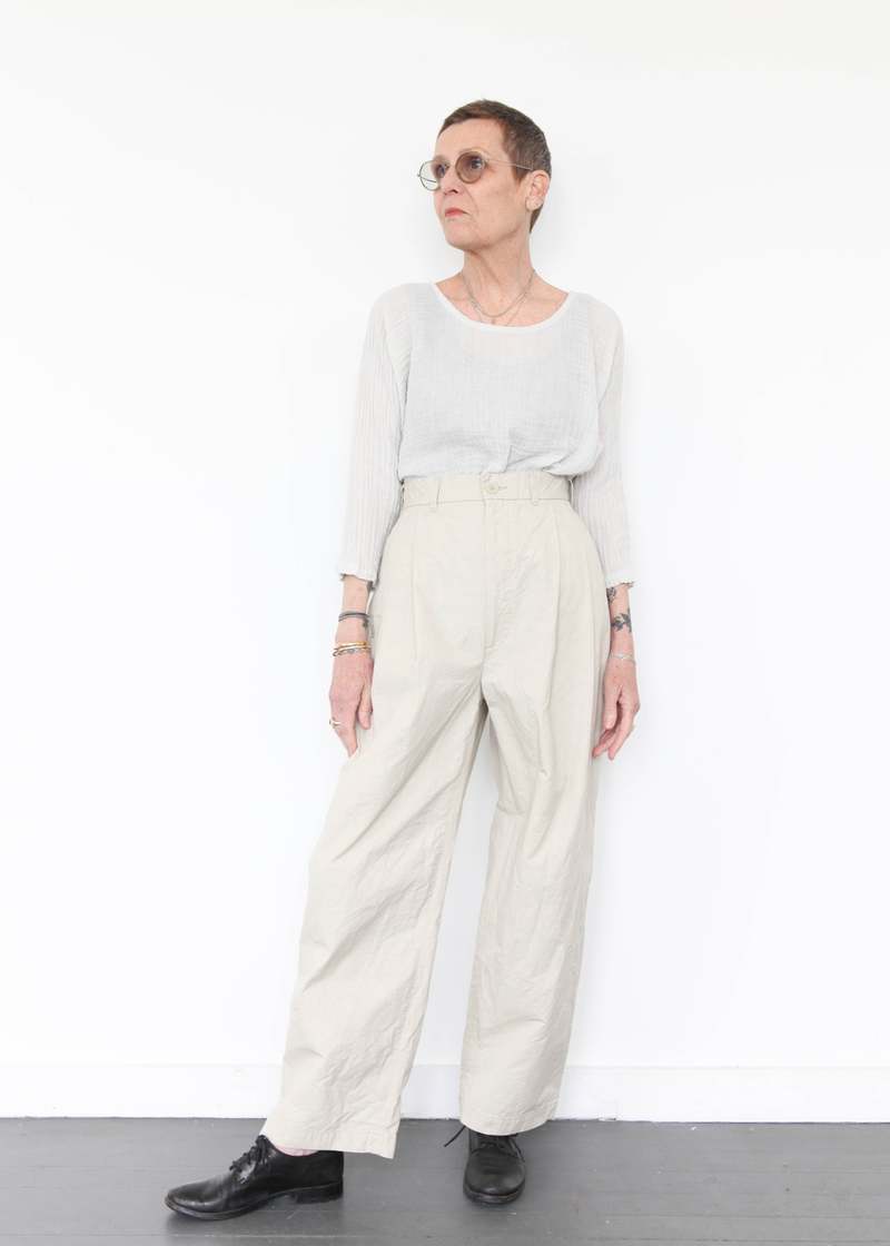 Black Crane Crinkle Wide Trousers - Stone Black Crane Crinkle Wide Trousers - Stone