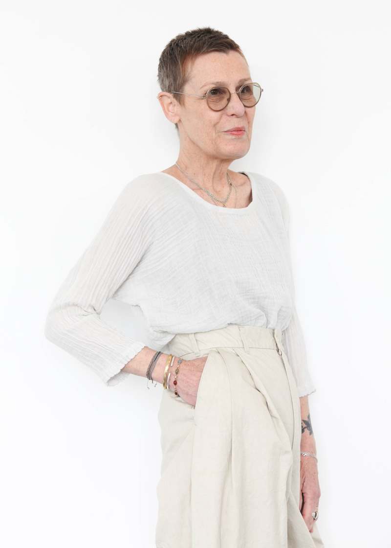 Black Crane Crinkle Wide Trousers - Stone Black Crane Crinkle Wide Trousers - Stone