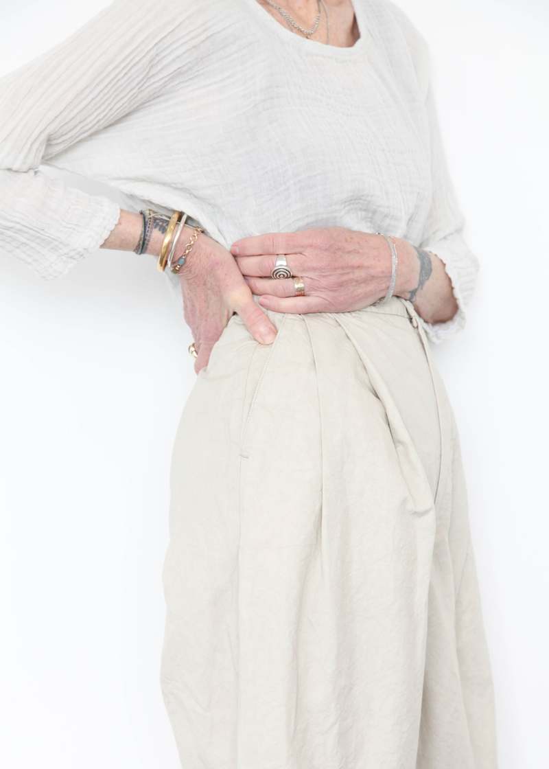 Black Crane Crinkle Wide Trousers - Stone Black Crane Crinkle Wide Trousers - Stone