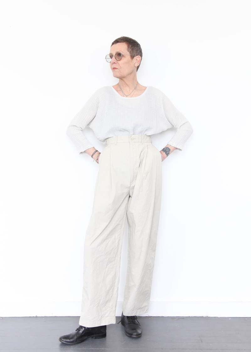 Black Crane Crinkle Wide Trousers - Stone Black Crane Crinkle Wide Trousers - Stone