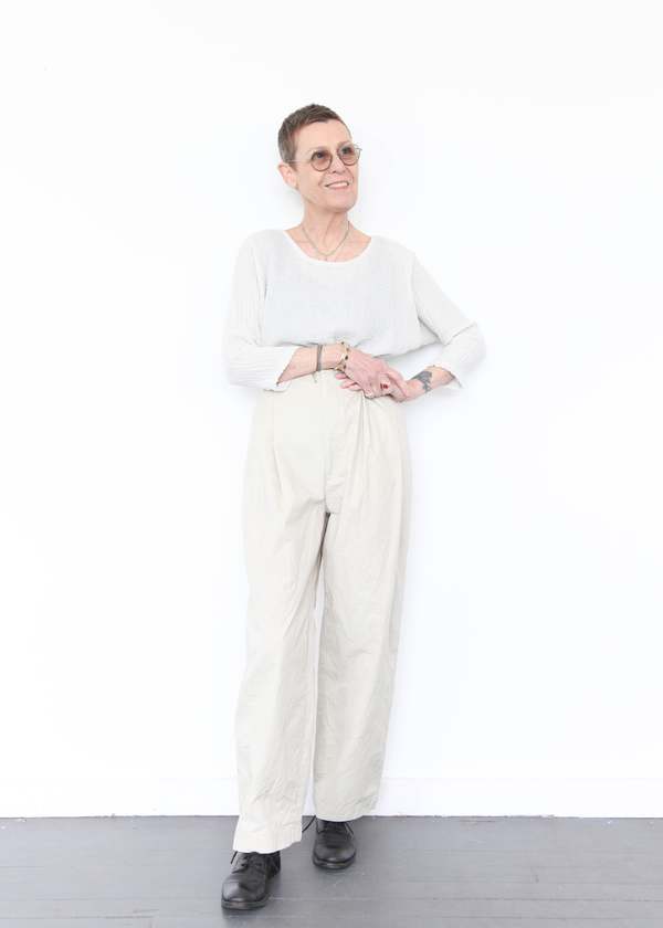 Black Crane Crinkle Wide Trousers - Stone Black Crane Crinkle Wide Trousers - Stone