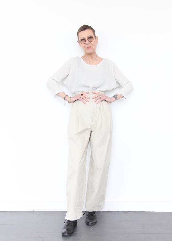 Black Crane Crinkle Wide Trousers - Stone Black Crane Crinkle Wide Trousers - Stone