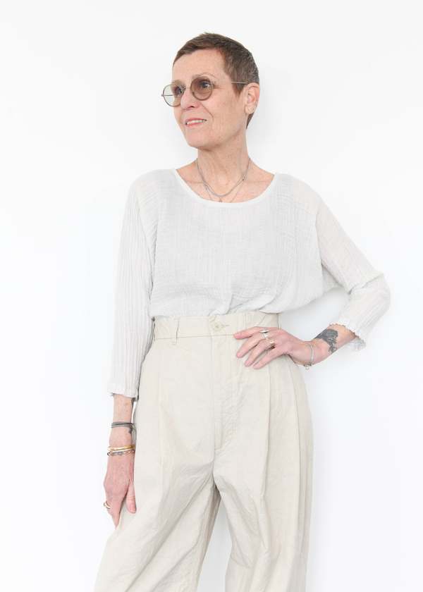 Black Crane Crinkle Wide Trousers - Stone Black Crane Crinkle Wide Trousers - Stone