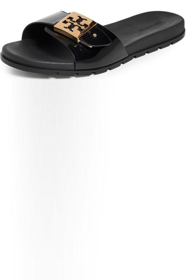 Tory Burch Buckle Slides - Perfect Black/Gold