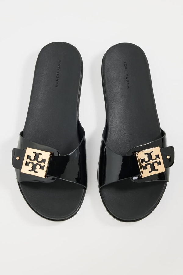 Tory Burch Buckle Slides - Perfect Black/Gold