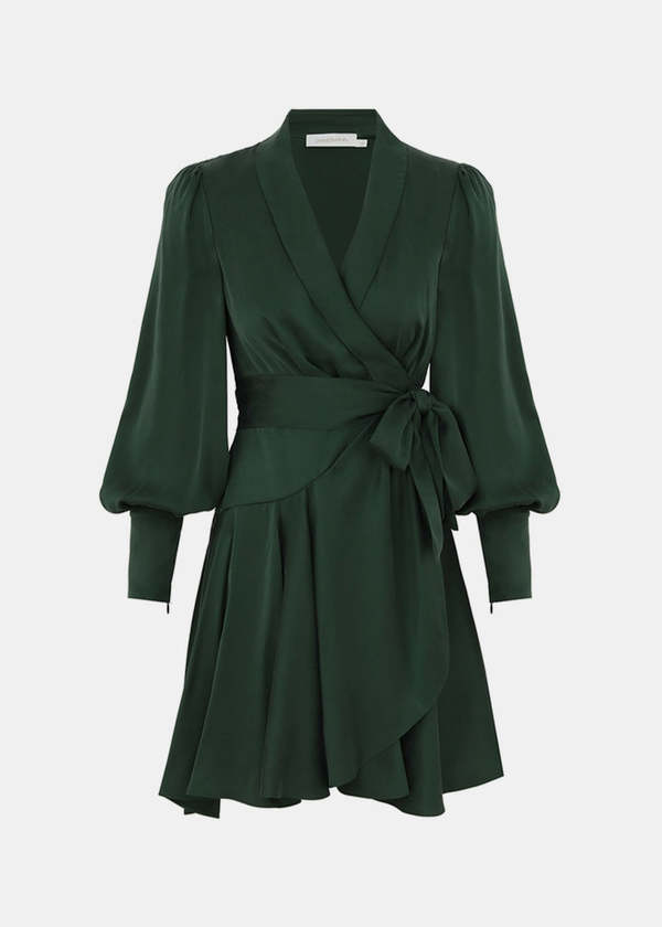 Zimmermann Forest Silk Wrap Mini Dress - Forest | Garmentory