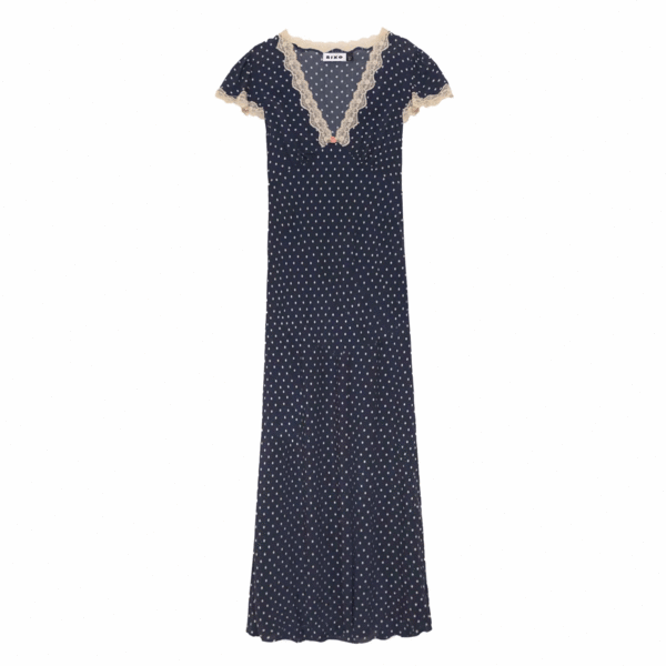 RIXO LONDON Clarice Midi Dress - Navy Polka Dot | Garmentory