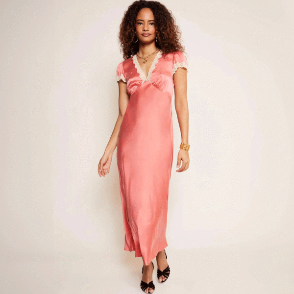 RIXO LONDON Clarice Silk Dress - Coral/Navy Polka Dot | Garmentory RIXO LONDON Clarice Silk Dress - Coral/Navy Polka Dot | Garmentory
