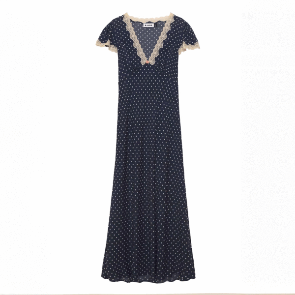 RIXO LONDON Clarice Silk Dress - Coral/Navy Polka Dot | Garmentory