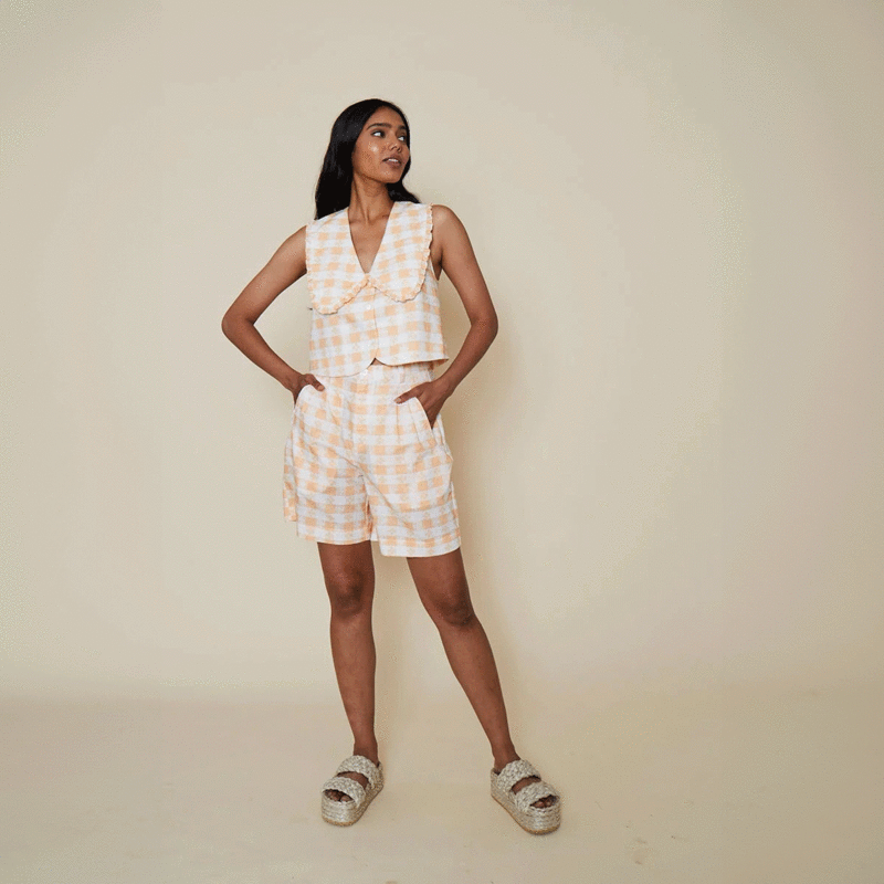 Rachel Antonoff Kokomo Bermuda Shorts - Apricot Checker Rachel Antonoff Kokomo Bermuda Shorts - Apricot Checker