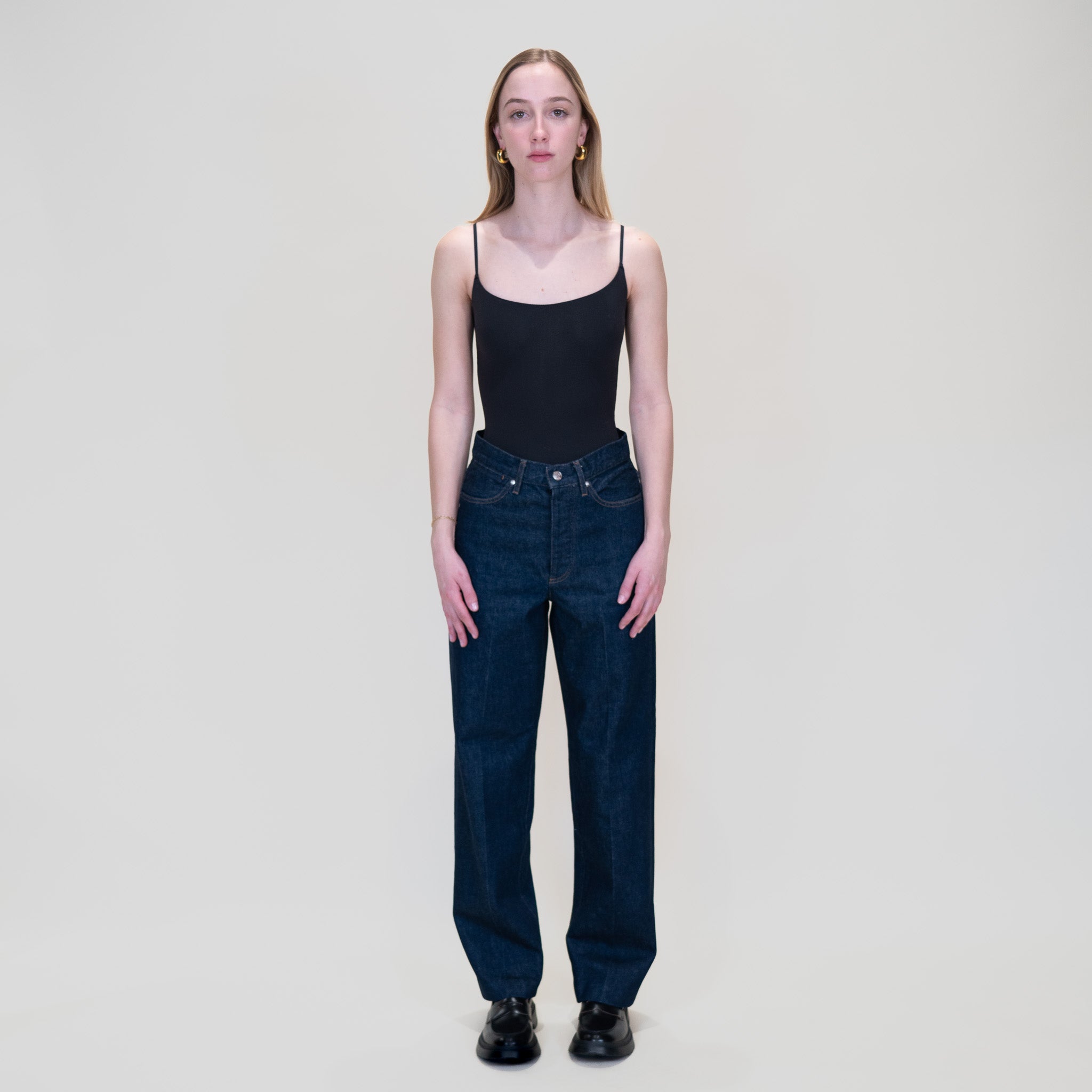【TANAKA】DAD JEAN TROUSERS Tanaka DAD JEAN CROP TROUSERS - JET BLACK | Garmentory